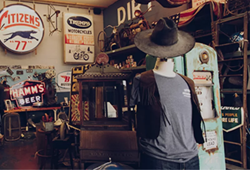 Mannequin with cowboy hat in a corner of Antique Archeology